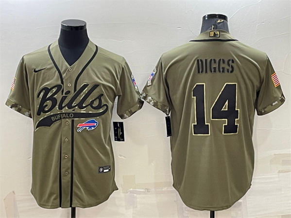 Men's Buffalo Bills #14 Stefon Diggs 2022 Olive Salute to Service Cool Base Stitched Baseball Jersey